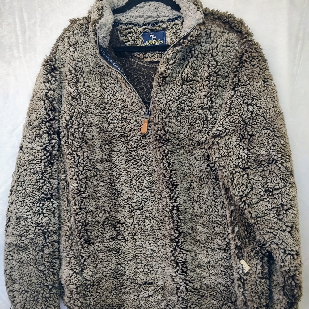 Simply Southern Women’s XL 1/4 Zip Gray Sherpa Fleece Pullover Sweater Jacket